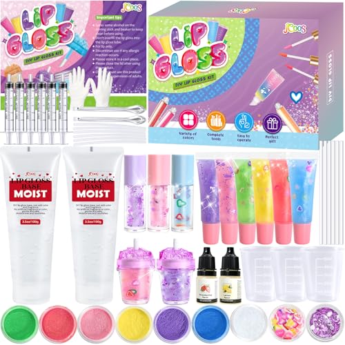 Jcoos Lip Gloss Making Kit, Fun Lip Gloss Kit to Make Your Own Lip Gloss for Girls, Women, Teens with Moisturizing Lipgloss Base, Flavored Oil,Tubes, Pigments Lipgloss Set Gift for Beginner Women