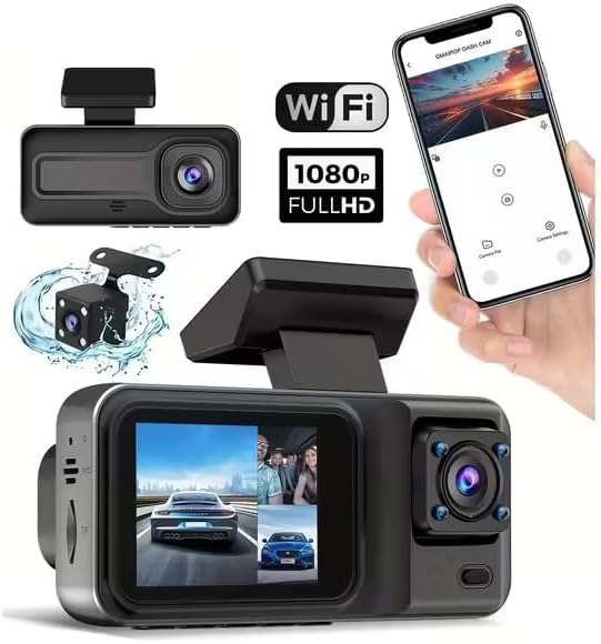 3 Kameralı WiFi Araç İçi Kamera Seti 1080P Full HD | Ön + Kabin + Geri Görüş Desteği Park Yardımcı Dash Cam