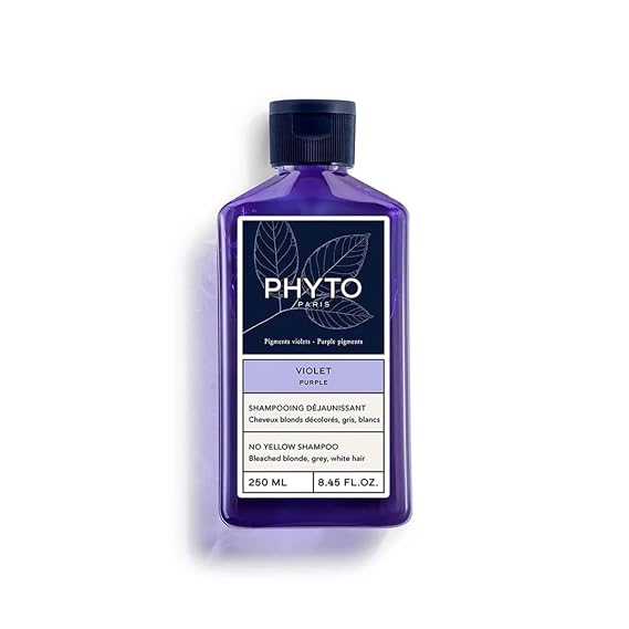 PHYTO Purple No-Yellow Shampoo for Gray, White & Bleached Blonde Hair | Sulfate-Free | Neutralizes Brassy Tones, Illuminates Highlights | Made in France | 8.45 fl oz