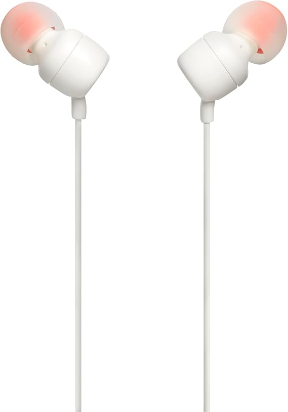 JBL Tune 110 Wired In-Ear Headphones with JBL Pure Bass Sound and Microphone, White