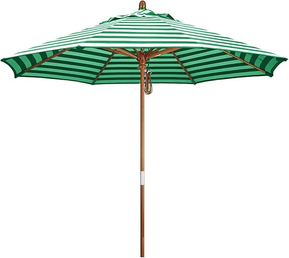 Striped Outdoor Patio Umbrella 9ft, Garden parasol, Waterproof, Sun Protection, Folding Wooden Sun Shade Umbrella for Balcony, Deck, Patio, Beach Umbrella