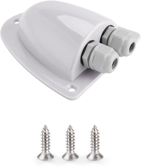 BougeRV White Solar Double Cable Entry Gland Box, RV roof Waterproof ABS Solar Entry housing for RVs, Boats, Yacht, Roofs(White)
