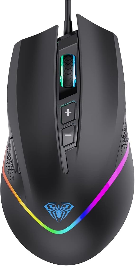 AULA F805 6400DPI RGB 7 Key Macro Optical Gaming Mouse, Black