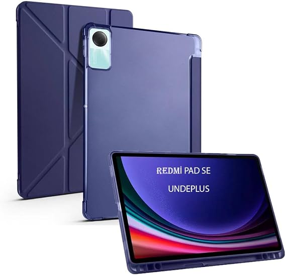 UnDePlus Redmi Pad SE 11inç ile uyumlu Kılıf Kalem Bölmeli Trifolding Case Lacivert