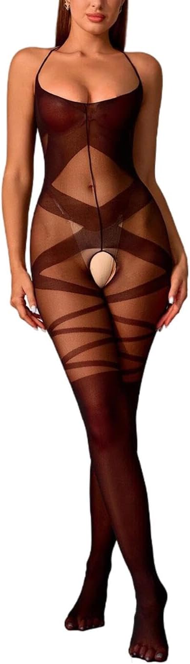 Women's Stripes Crotchles Bodycon Sexy Halter Slips Lingerie Mini Dress Club Wear Party Dress Out Fits