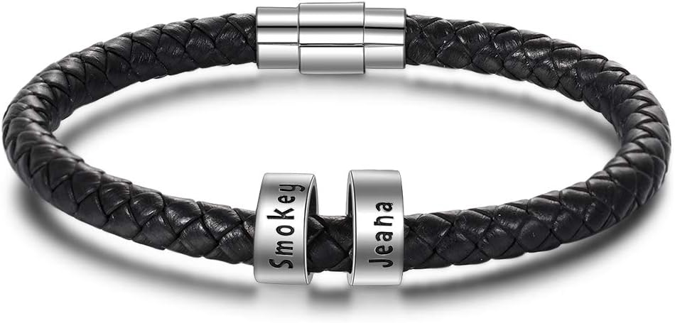Personalized Bracelet for Men with 2-5 Names Custom Bracelet for Men Engraved Text Mens Bracelet Customized Gifts for Men Dad Father