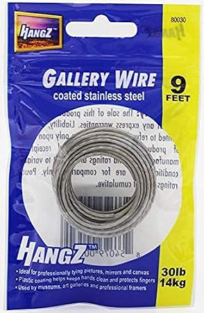 30lb 9ft Gallery Picture Wire, 2mm Thick Coated Stainless, Great for Hanging Pictures, Mirrors, Canvas, Plastic Coating Protects Your Fingers. Color