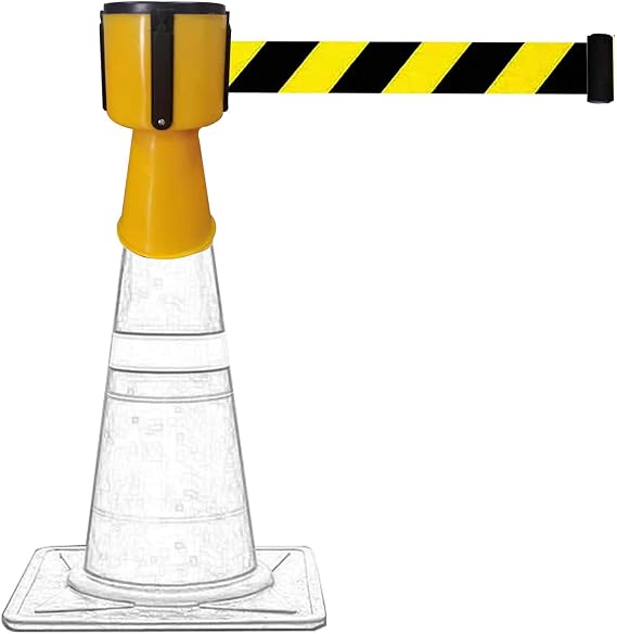 retractable barrier,retractable queue barrier belt Cone Barrier Tape, 2/3/5M Sizes Retractable Belt Barrier, Vehicle Road Cone Connecting Rod for Traffic Cone,Need Interlocking Multiple Units(300CM(9.