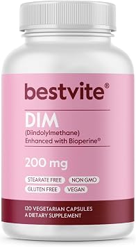 BESTVITE DIM Diindolylmethane 200mg with Bioperine 120 Vegetarian Capsules - No Stearates - Vegan - Non GMO - Gluten Free