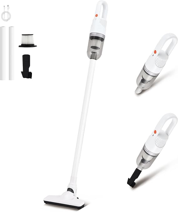Cordless Stick Vacuum Cleaner, Lightweight Handheld Vacuum (White)