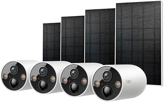 Wireless 2K Outdoor Security Cameras with Solar Panels (4-Pack) - Battery Powered - No Monthly Fees - TP-Link
