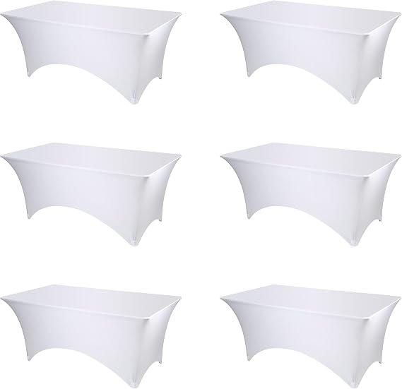 BRILLMAX 6 Pack White Spandex Table Covers for 6ft Rectangle Tables