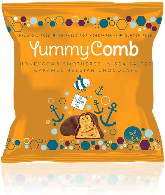 Yummycomb | Sea Salted Caramel Belgian Milk Chocolate Honeycomb Pocket Pack, 40g | Pack of 12