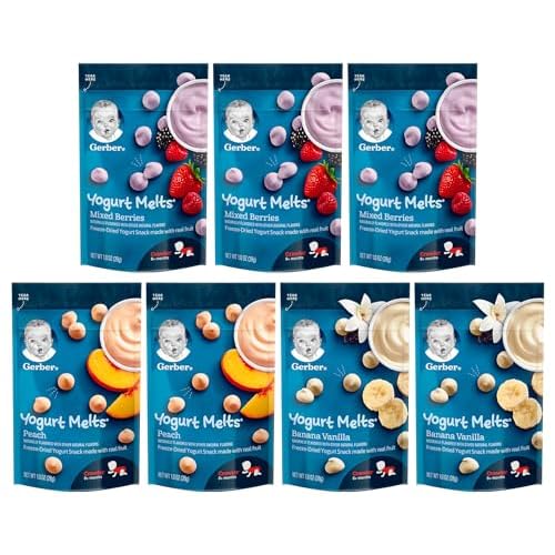 Gerber Yogurt Melts, Variety Pack, Mixed Berry  Peach  Banana Vanilla, 1oz Pack of 7