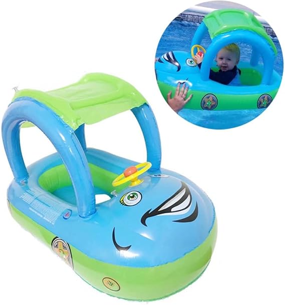 Baby Pool Float with Canopy, Car Inflatable Toys Infants Float Seat Boat for Toddlers