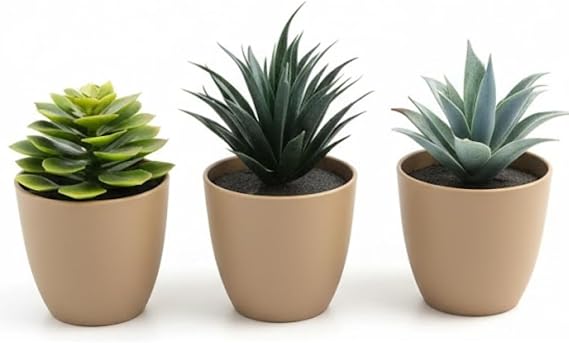 Üçlü Mini Yapay Sukulent Seti – 8 cm Saksı, Dekoratif Küçük Bitki Seti, Gerçekçi Görünüm, Salon Ofis Ev Masa Üstü Süs Bitkisi, Bakım Gerektirmez, Modern Dekor