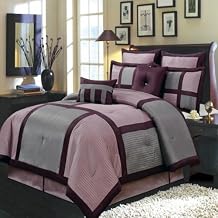 Royal Hotel Bedding Morgan Purple and Gray Full Size Luxury 12 Piece Comforter Set Includes Comforter, Bed Skirt, Pillow Shams, Decorative Pillows, Flat Sheet, Fitted Sheet, Standard Pillowcases.