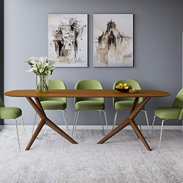 Limari Home Markus Collection Modern Style Beveled-Edge Rectangular Walnut Finished Ash Veneer Top 8 Persons Rectangular Dining Table with Solid Wood Legs and Base, Brown