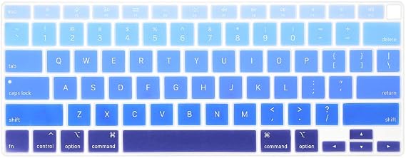 ProElife Keyboard Cover for MacBook Air 13-Inch with Touch ID A2337 M1 | Ombre Blue, U.S. Layout, Non-interference Design for ID Key, Dust-Resistant, Silicone Protective Skin, Washable & Reusable