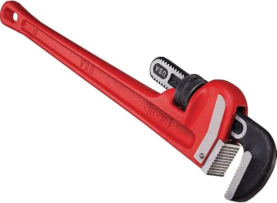 RIDGID 31030 Heavy-Duty Straight Pipe Wrench, 24" Sturdy Plumbing Wrench with Self Cleaning Threads and Hook Jaws, Red, Small