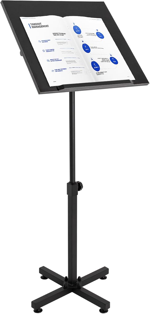 Lectern Podium Stand, Height Adjustable Portable Floor Lectern, Versatility Classic Podium Stand with Wheels, Presentation Standing Tilting Desktop for Classroom, Office, Church, Media Studio (Black)