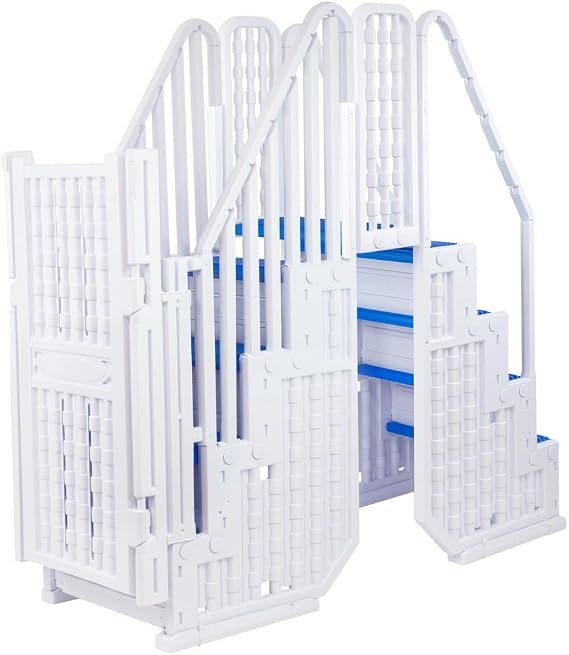 Aqua Select Everest Blue Above Ground Pool Steps | 4-Step Pool Entry System for Decks | Wide Textured Steps | Child & Senior Safe | Supports 350 lbs | Pool Access Ladder Attachment
