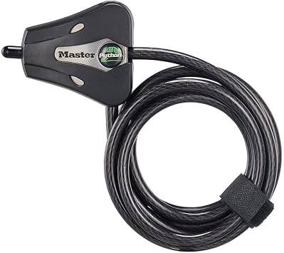 Master Lock Black Python Bike Lock with Key, Adjustable Metal Cable Lock has a Weather Resistant Vinyl Coating for Outdoor Equipment, Bicycles, Trail Cameras, 6 Feet Long, 8418D