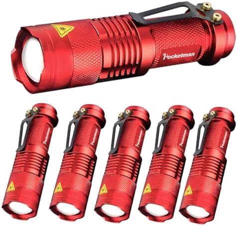 Pocketman 6 Pack, LED Flashlight Mini 3 Mode Tactical Torch Small Water Resistant Pocket Flash Light Adjustable Focus Light