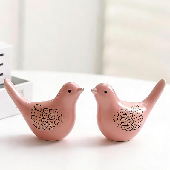 2 Pcs Handmade Ceramic Birds Statues Modern Decorative Ornament for Home Garden Office Shelf, Cute Bird Lover Gift, Small Bird Figurine Animal Sculptur (Pink1)