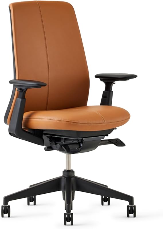 Haworth Soji Leather Ergonomic Office Chair, Home Office Desk Chair, Saddle | Computer Desk Chair with Seat Height Adjustment, Smooth Full-grain Leather, and with Lumbar Support