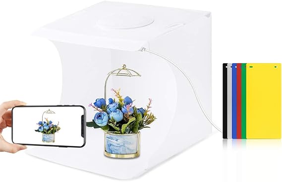 Mini Photo Studio Light Box PULUZ 20cm/7.8inch Photography Shooting Tent Kit with 1 LED Light and 6 Colors Backdrops for Small Size Items