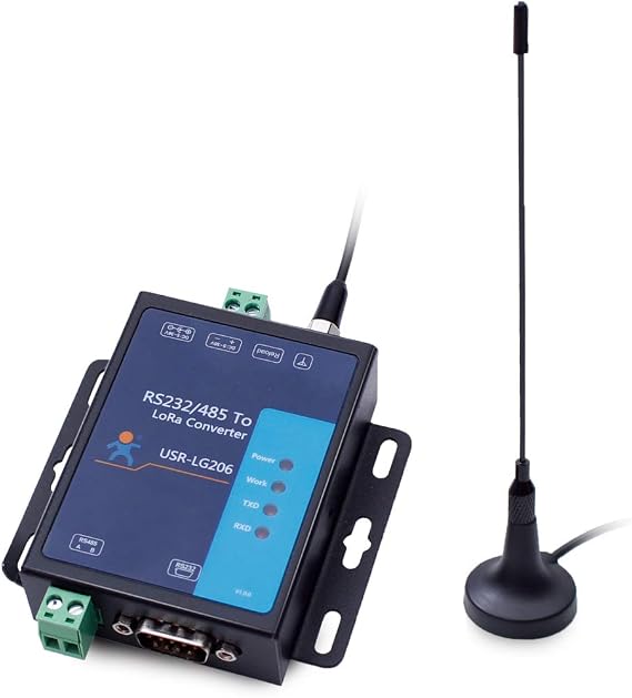 USR-LG206-H-P Serial RS232 RS485 to LoRa Converter Server Device (Point to Point) 3500 Meters Transmission Distance High Sensitivity Air Waking Up for Smart Metering Oil Field Agriculture