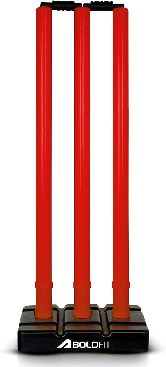 Boldfit Cricket Stumps with Stand Cricket Kit Plastic Wickets for Cricket Standard Wickets for Cricket Ground, Match, Tournament Stump with Stand & Bails