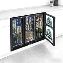 Back Bar Cooler - 480 Can Capacity Beverage Refrigerators, 3 Sliding Glass Doors, LED Lighting, Adjustable Shelves, Safety Door Lock, Perfect for Bars, Restaurants & Home 12 Cu.Ft swing doors
