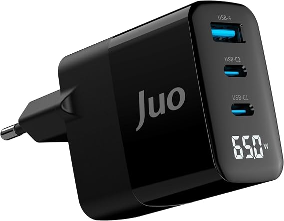 Juo 65W GaN Led Ekranlı Hızlı Şarj Cihazı 2 Type-C + USB-A iPhone & iPad & Notebook Uyumlu Şarj Aleti