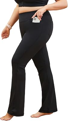 YOHOYOHA Womens Plus Size Yoga Dress Leggings with Back&Front Pocket Workout Pants Tummy Control Fitness for 2CXL