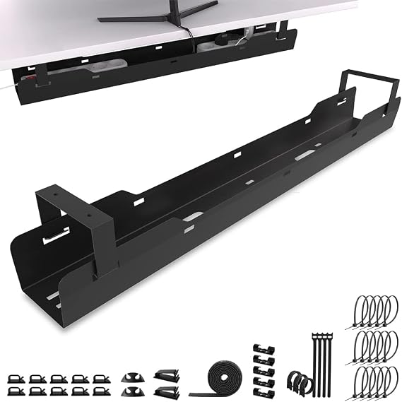 Under desk cable tray – Cable management, 15 kg load capacity, Black