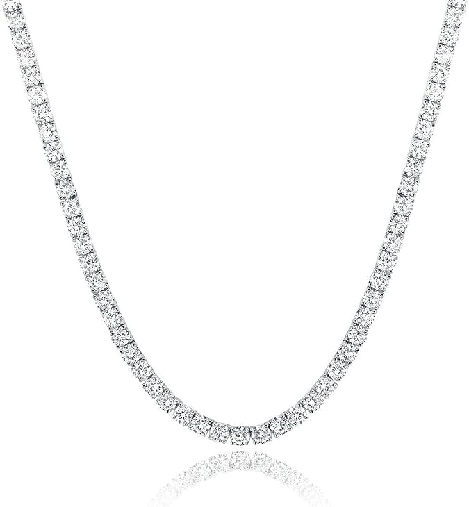 MDFUN Necklace 18K White Gold Plated | 4.0mm Round Cubic Zirconia Cut Faux Diamond Tennis Chain for Men and Women
