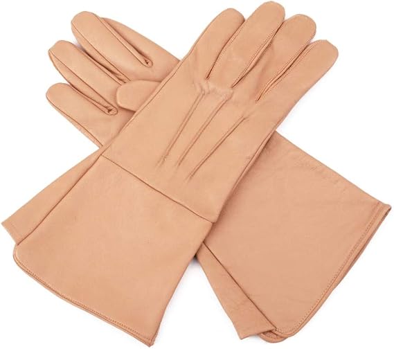 Medieval Gauntlet leather cosplay gloves long arm cuff (Light Tan, Large)
