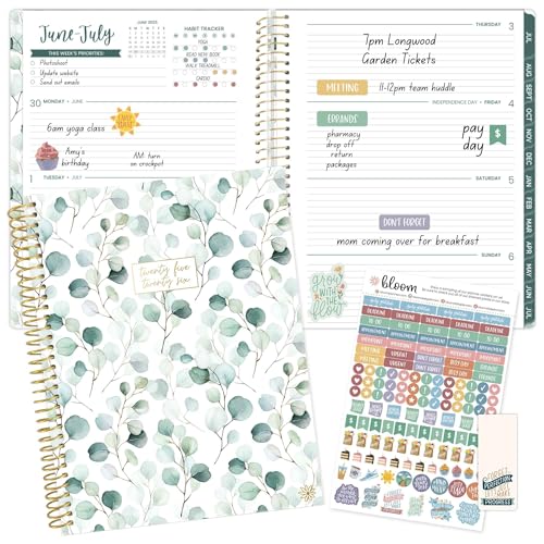 bloom daily planners 2025-2026 8.5 x 11 Academic Year Day Planner July 2025 - July 2026 - Weekly & Monthly Dated Agenda Organizer with Stickers & Tabs - Boho Greenery