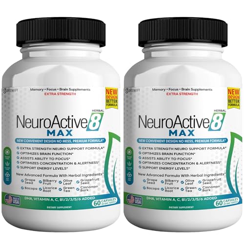 NeuroActive 8 Max Brain Support Supplement, Extra Strength Formula, 60 Capsules, Memory and Focus Support 2