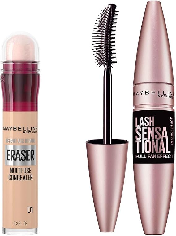 Maybelline New York Instant Anti Age Eraser Kapatıcı - 01 Light & Lash Sensational Yelpaze Etkili Intense Black Maskara - Ekstra Siyah Makyaj Seti