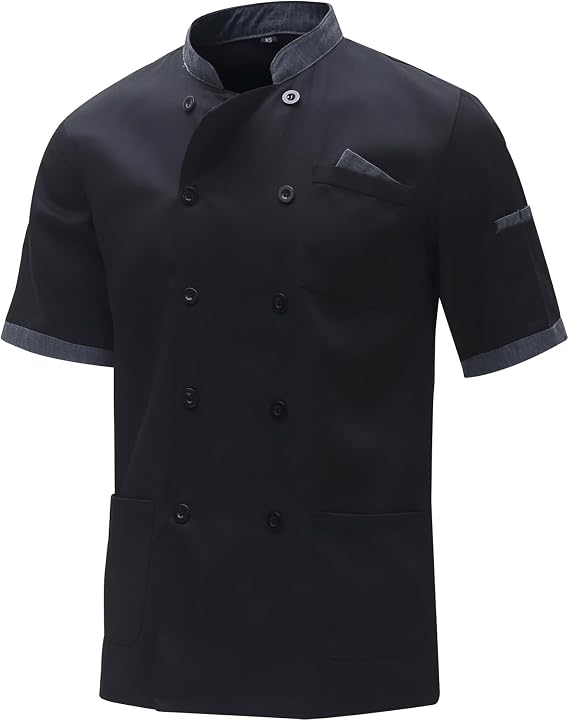 Unisex Chef Coat Short Sleeve Chef Jacket Men Professional Chef Restaurant Work Uniform Shirt Solid Chef Jacket Double Breasted Chef Workwear
