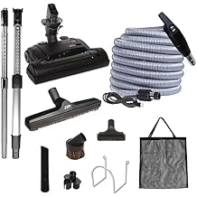 OVO Central Vacuum Carpet Deluxe Kit, 50ft ON/Off High-Voltage Hose with Pigtail, Deluxe 6 Adjustable Height Electric Carpet Beater, 12 Premium Floor Brush, Cleaning Tools and Easy Storage Acc.