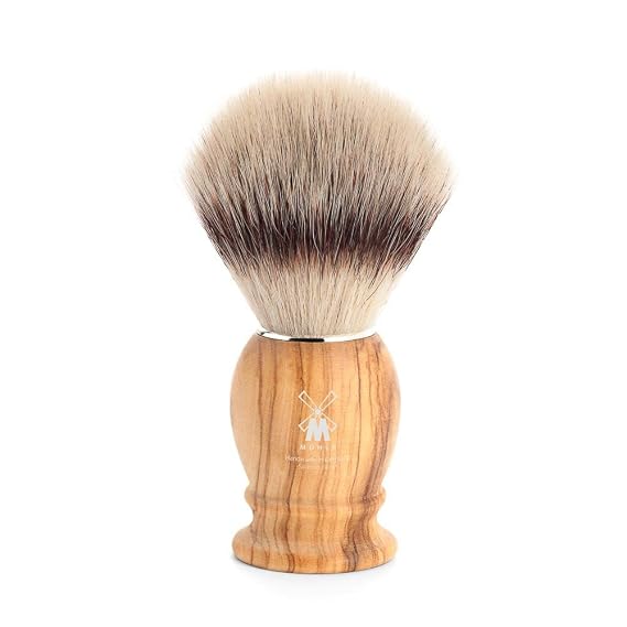 MUHLE Classic Olive Wood Medium Silvertip Fiber Shaving Brush - Synthetic Luxury Shave Brush for Men, Rich Lather