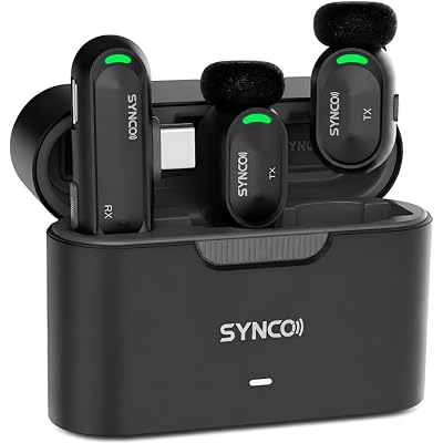 SYNCO Mini Wireless Lavalier Microphone for iPhone & Android, AI Noise Cancellation Magnetic Wireless Mic 12H Battery with Charging Case, 328 ft Range Plug-and-Play USB-C for Video Recording, Vlogging