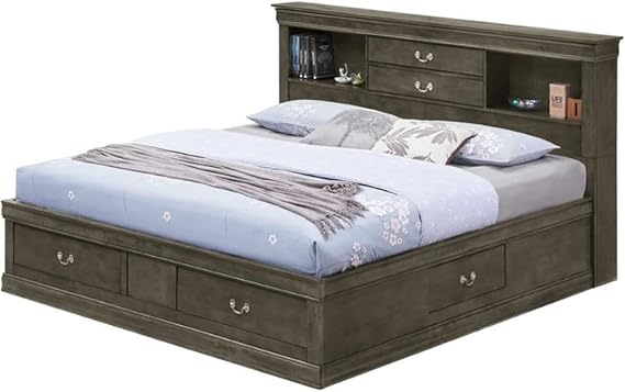 Glory Furniture Louis Phillipe King Storage Bed in Gray
