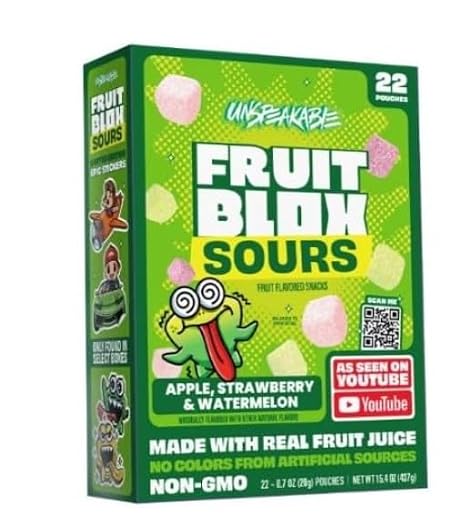 Fruit~Blox Sour Fruit Snacks, Apple Strawberry & Watermelon ~ 22 Count ~ (1 Pack)