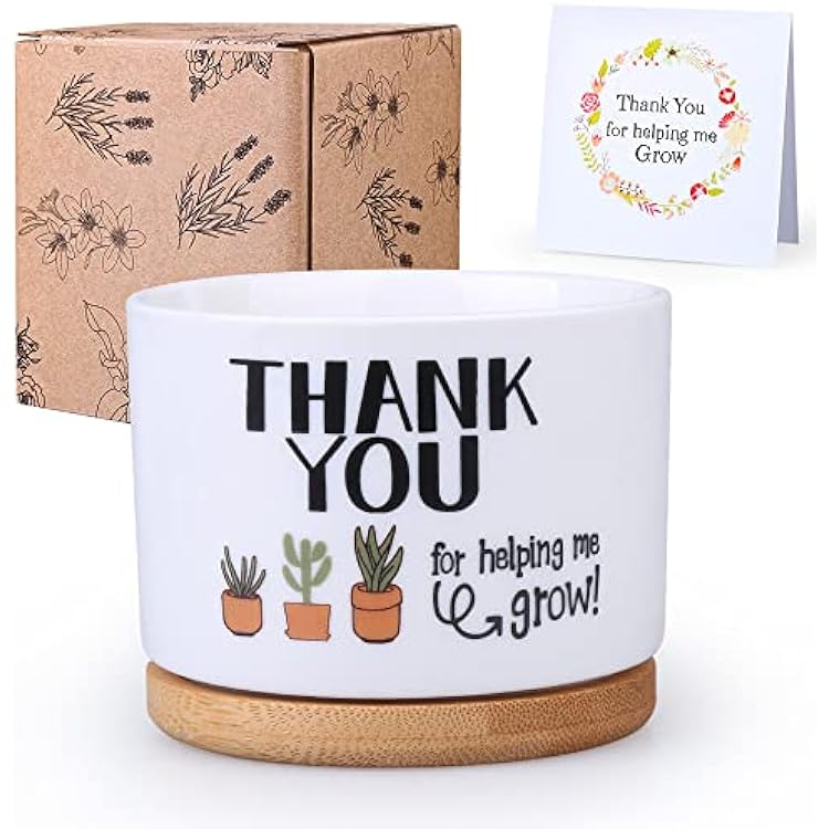 Teacher Appreciation Gifts Set, Teacher Week Christmas End of Year Present from Student, Best Birthday Valentine Retirement Gift Thank You Idea, Plant Pot For Succulent,Thank You for helping me Grow