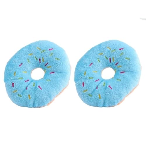 2 PCS Blue Donut Shape Plush Pet Toy,Lovely Donut Shaped Squeaky Squeaking Sound Toy for Pet Chew Toy Squeaky Plush Dog Toy Blueberry Chew Guard Technology Dog Squeak Toys
